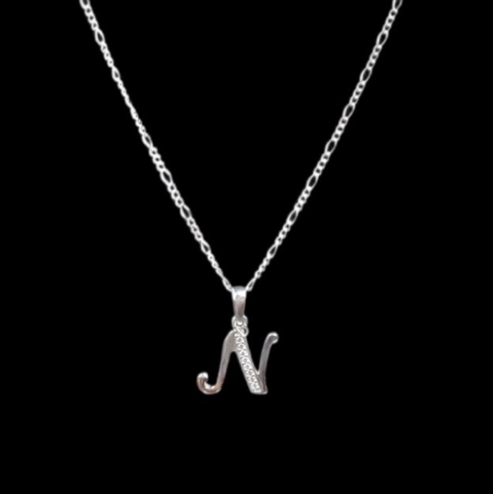 925 sterling‎ silver alphabet letter N pendant necklace